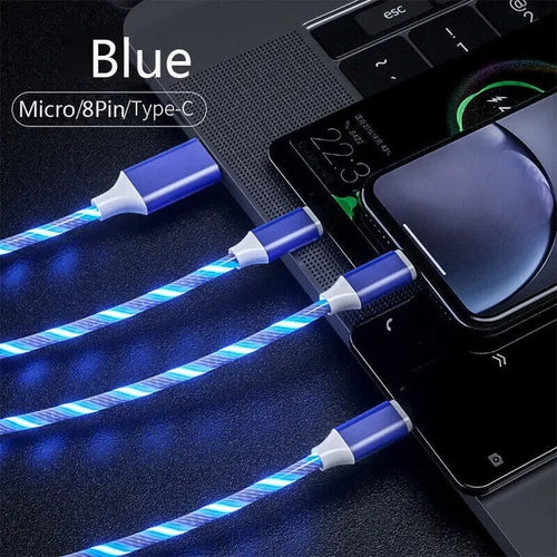 3 In 1 LED Fast Charging Cable Adapter For  Micro USB Type C Charger