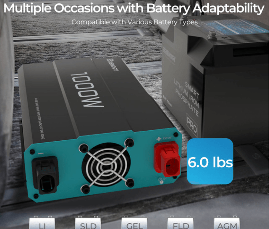 Renogy 1000W 12V Pure Sine Wave Inverter (New Edition), DC to AC Power Converter